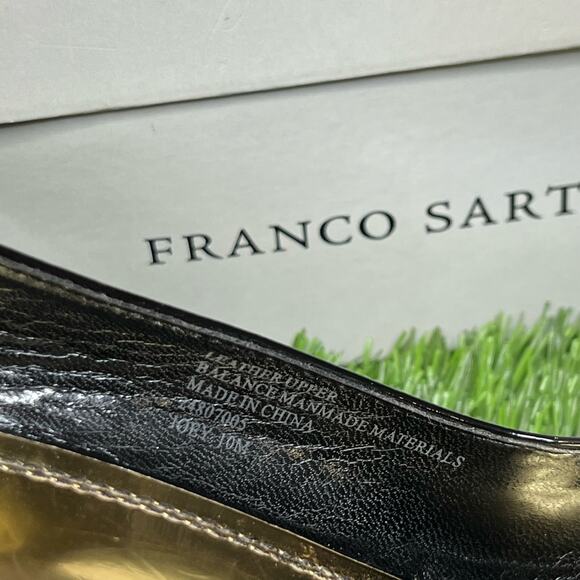 Franco Sarto black wedge Gold Buckle open Toe Heels Womans Size 10 - Picture 6 of 6